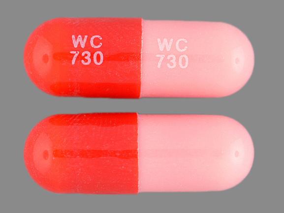 Pill WC 730 WC 730 Pink Capsule-shape is Amoxicillin
