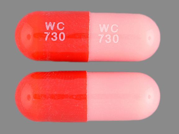 Pill WC 730 WC 730 Pink Capsule/Oblong is Amoxicillin
