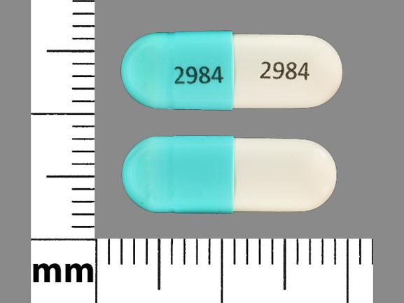 Pill 2984 2984 Blue & White Capsule/Oblong is Doxycycline Hyclate