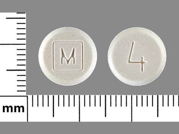 Pill 4 M White Round is Acetaminophen and Codeine Phosphate