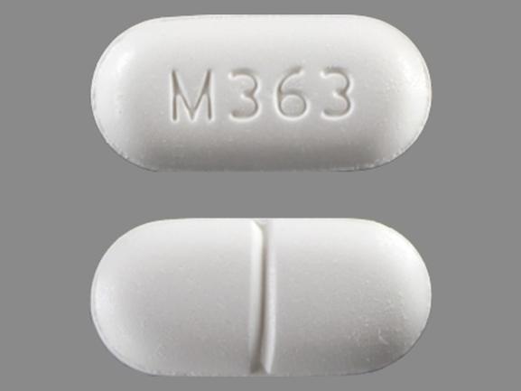 Pill M363 White Capsule/Oblong is Acetaminophen and Hydrocodone Bitartrate