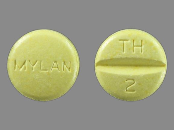 Pill MYLAN TH 2 Yellow Round is Hydrochlorothiazide and Triamterene