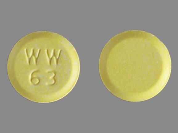 Pill WW 63 Yellow Round is Hydrochlorothiazide and Lisinopril