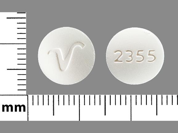 Pill 2355 V White Round is Acetaminophen, Butalbital and Caffeine
