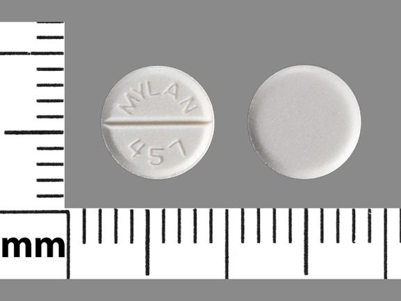 Pill MYLAN 457 White Round is Lorazepam