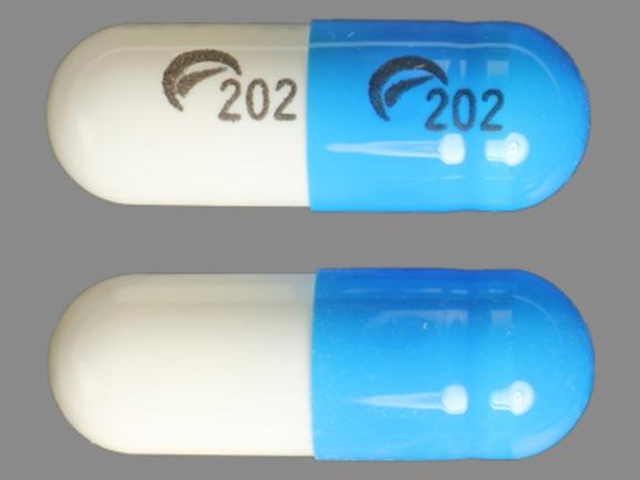 Pill Logo 202 Logo 202 Blue & White Capsule/Oblong is Methylphenidate Hydrochloride Extended-Release (LA)