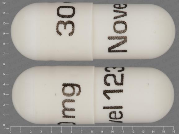 Pill 30 mg Novel 123 White Capsule/Oblong is Temazepam