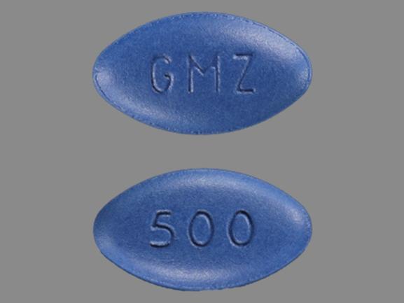Pill 500 GMZ Blue Elliptical/Oval is Glumetza