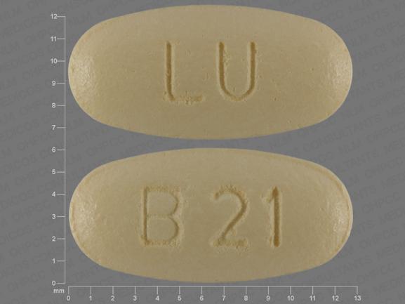 Pill LU B 21 Yellow Oval is Fenofibrate