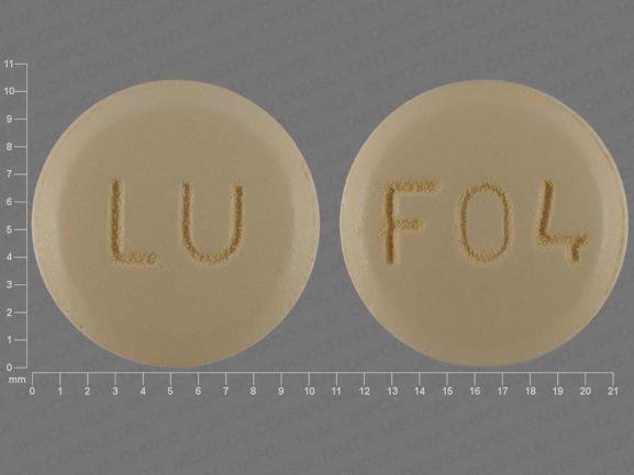 Pill LU F04 Yellow Round is Quinapril Hydrochloride