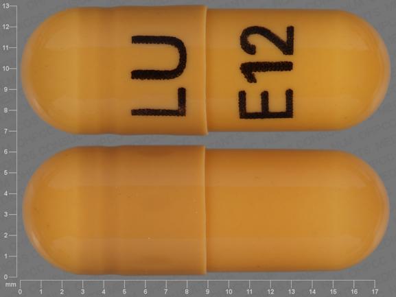Pill LU E12 Brown Capsule/Oblong is Amlodipine Besylate and Benazepril Hydrochloride