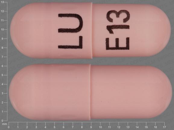 Pill LU E13 Pink Capsule/Oblong is Amlodipine Besylate and Benazepril Hydrochloride