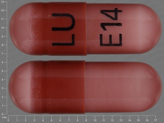 Pill LU E14 Purple Capsule/Oblong is Amlodipine Besylate and Benazepril Hydrochloride