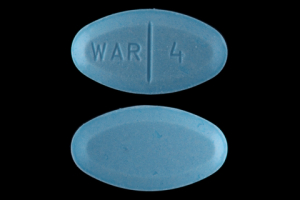 Pill WAR 4 Blue Oval is Warfarin Sodium