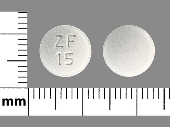 Pill ZF 15 White Round is Donepezil Hydrochloride (Orally Disintegrating)