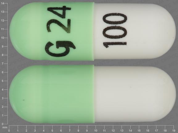 Pill G 24 100 Green & White Capsule/Oblong is Zonisamide