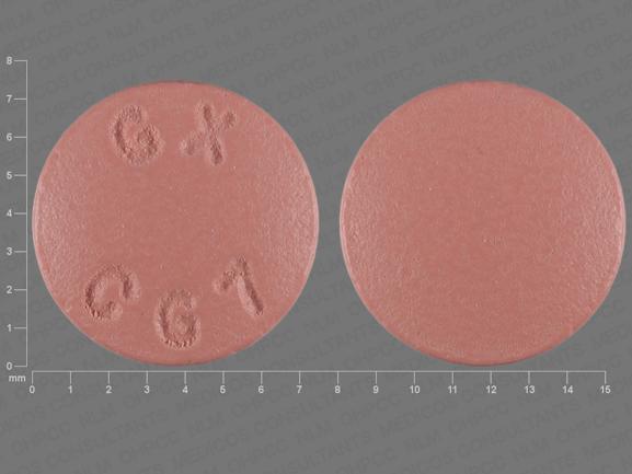 Pill GX CG7 Pink Round is Atovaquone and Proguanil Hydrochloride