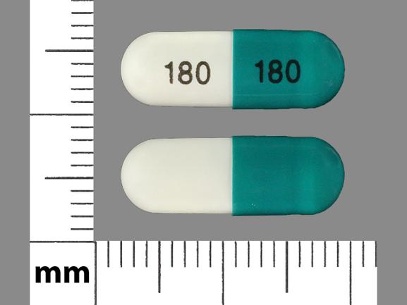 Pill 180 180 Green & White Capsule/Oblong is Diltiazem Hydrochloride Extended-Release