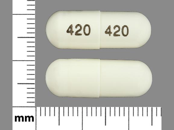 Pill 420 420 White Capsule/Oblong is Diltiazem Hydrochloride Extended-Release