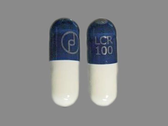 Pill LOGO LCR 100 Blue & White Capsule-shape is Luvox CR