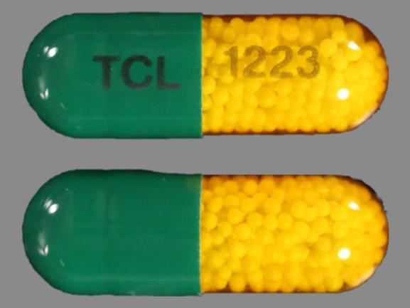 Pill TCL 1223 Green & Yellow Capsule-shape is Nitroglycerin Extended-Release