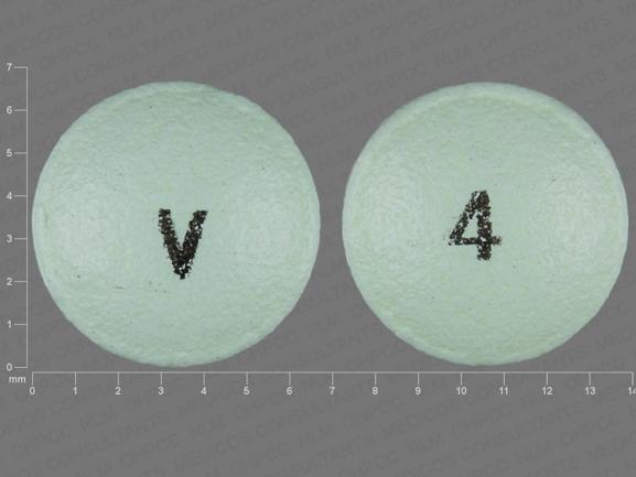 Pill V 4 Green Round is Albuterol Sulfate Extended Release