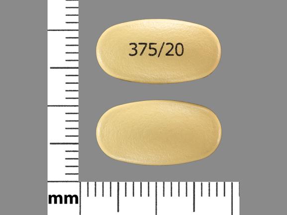 Pill 375/20 Yellow Elliptical/Oval is Vimovo