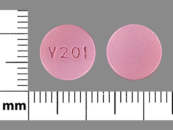 Pill V201 is Virt-Vite Forte vitamin B6 (as pyridoxine HCl) 25 mg / folacin (vitamin B9 ) 2.5 mg / vitamin B12 (as cyanocobalamin) 2 mg