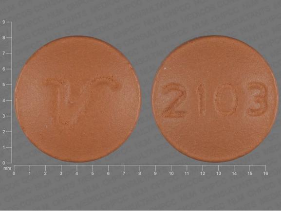 Pill V 2103 Brown Round is Amitriptyline Hydrochloride