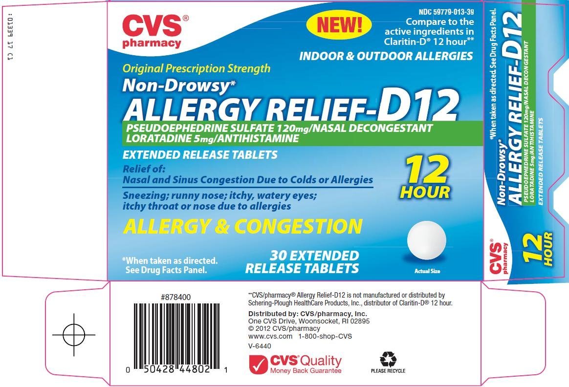 Allergy Relief D 12 CVS Pharmacy LORATADINE 5mg PSEUDOEPHEDRINE.