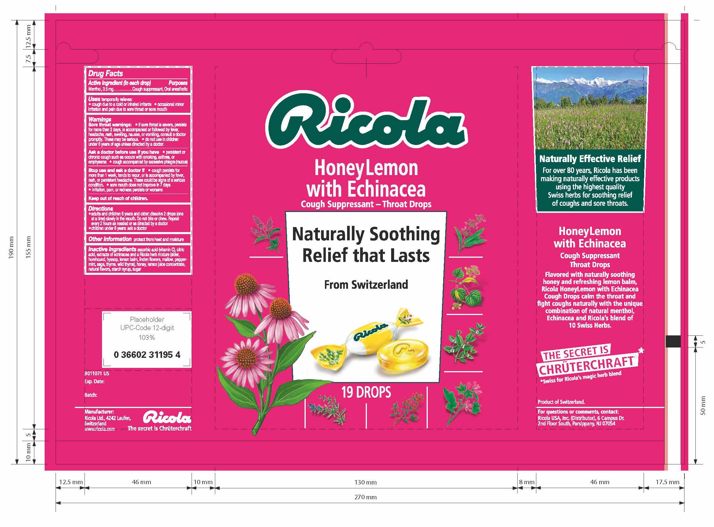Natural Honey Lemon With Echinacea Cough Suppressant Throat Drops Lozenge Ricola Ag