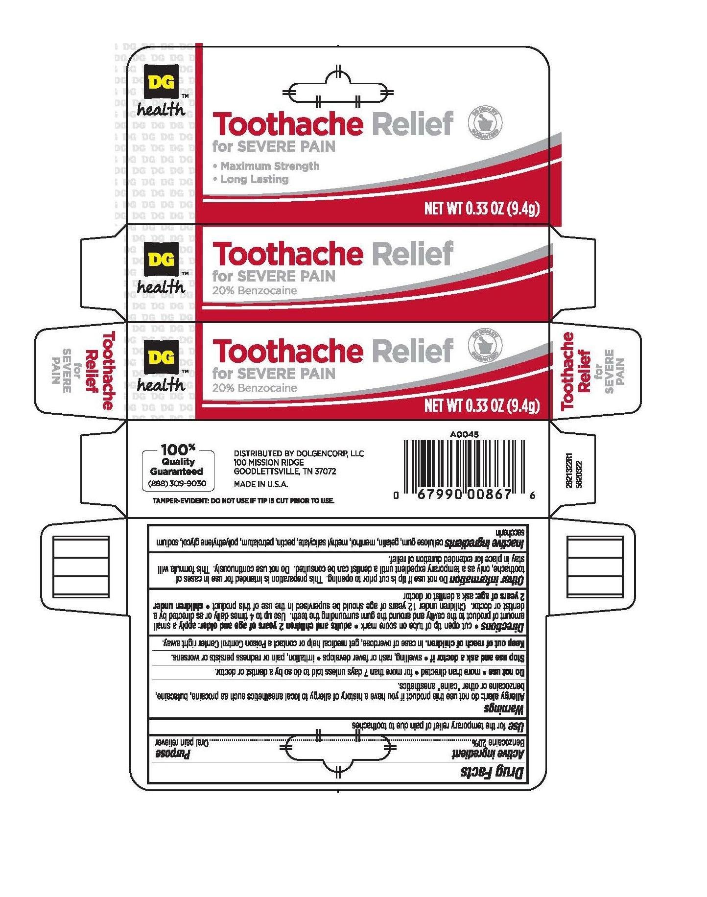 Dollar General Toothache Relief paste dentifrice Dollar General