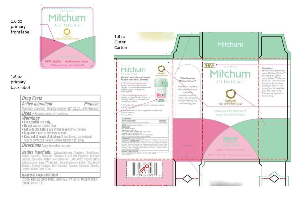 Womens Mitchum Clinical Antiperspirant Deodorant Soft Solid Powder Fresh (cream) Revlon Products Corp