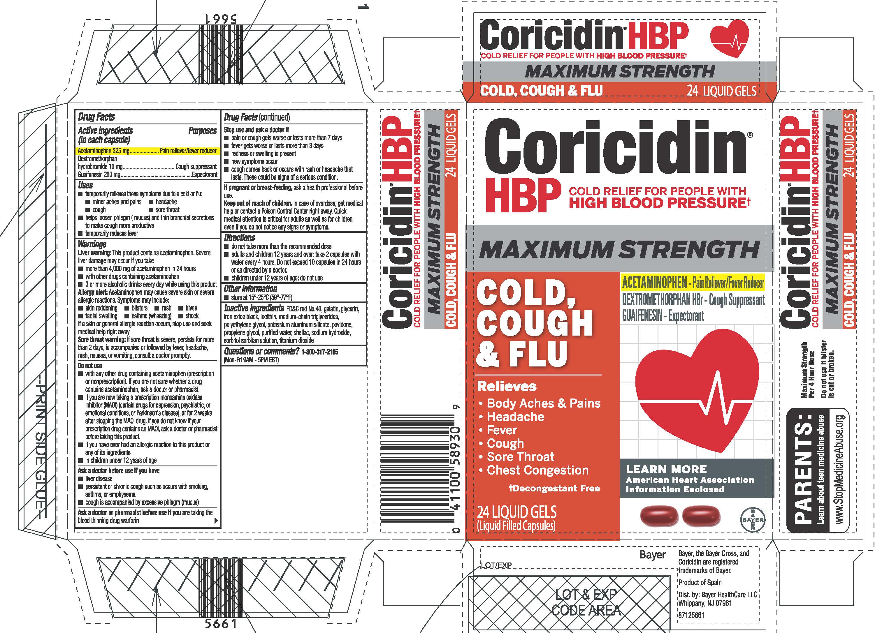 Coricidin HBP Maximum Strength Cold Cough And Flu capsule Liquid 