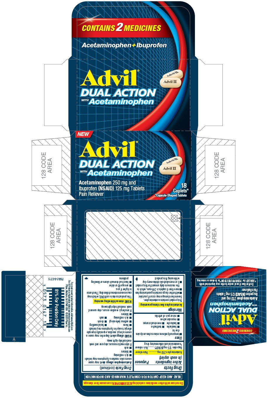 ADVIL DUAL ACTION WITH ACETAMINOPHEN (tablet, film coated) Wyeth