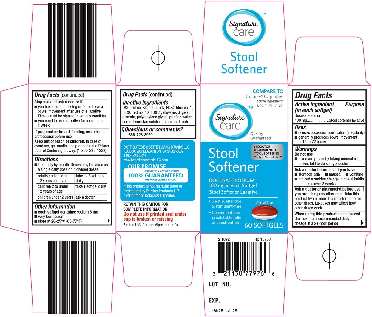 Signature Care Stool Softener (Safeway) DOCUSATE SODIUM 100mg Full full size image - Signature Care Stool Softener (Safeway) DOCUSATE SODIUM 100mg