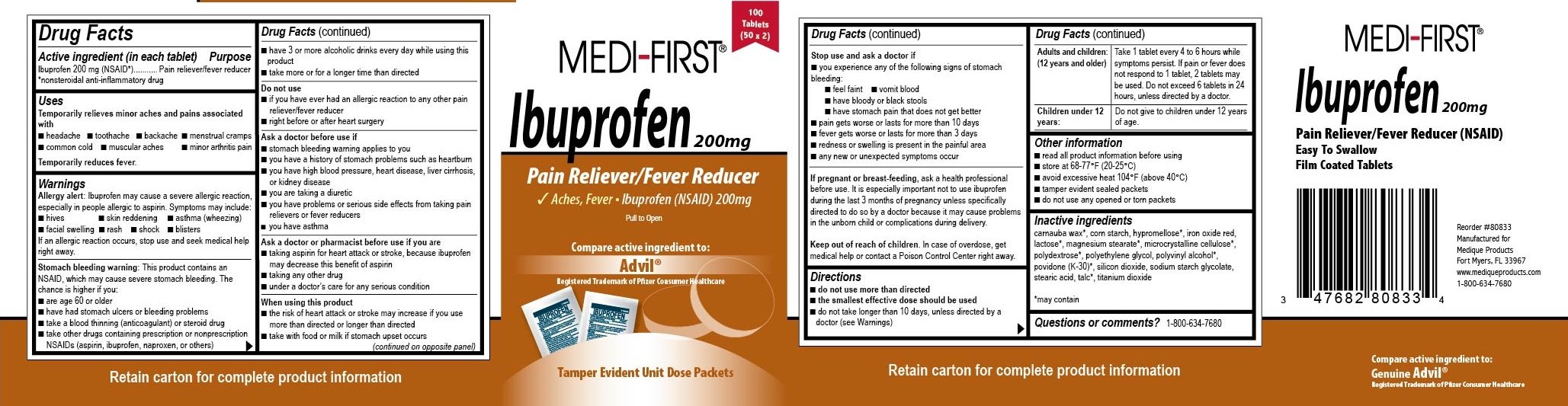 Medique Iprin Tablet Coated Unifirst First Aid Corporation Tamper Evident Unit Dose Packets