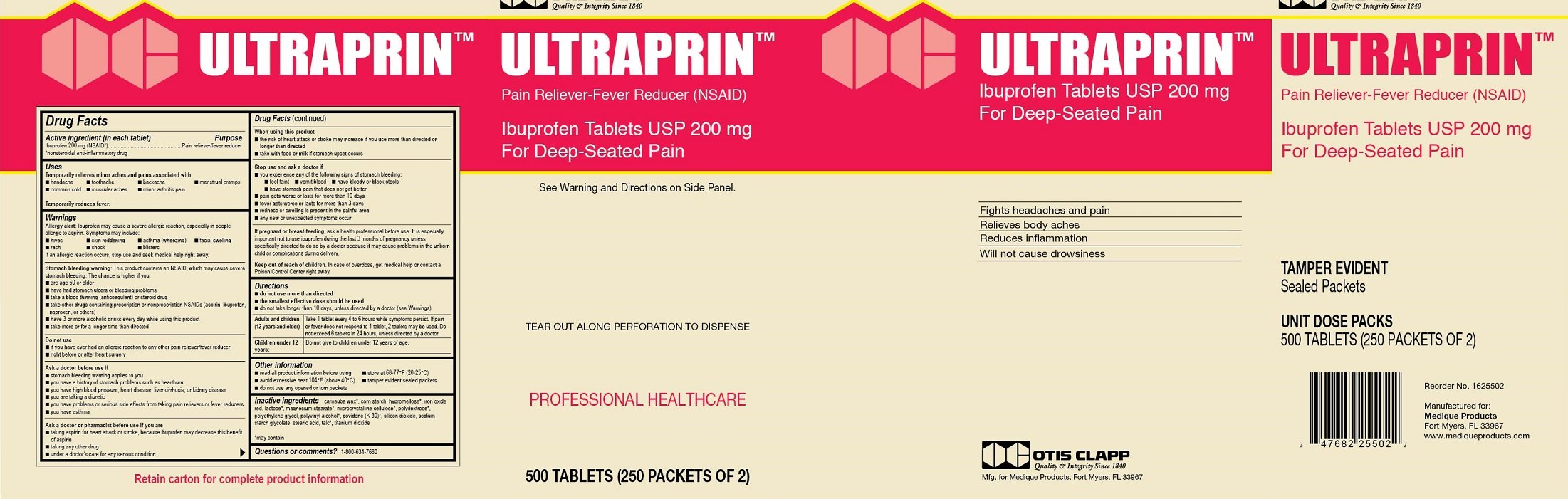 Medique Iprin Tablet Coated Unifirst First Aid Corporation 500 Tablets 250 Packets Of 2