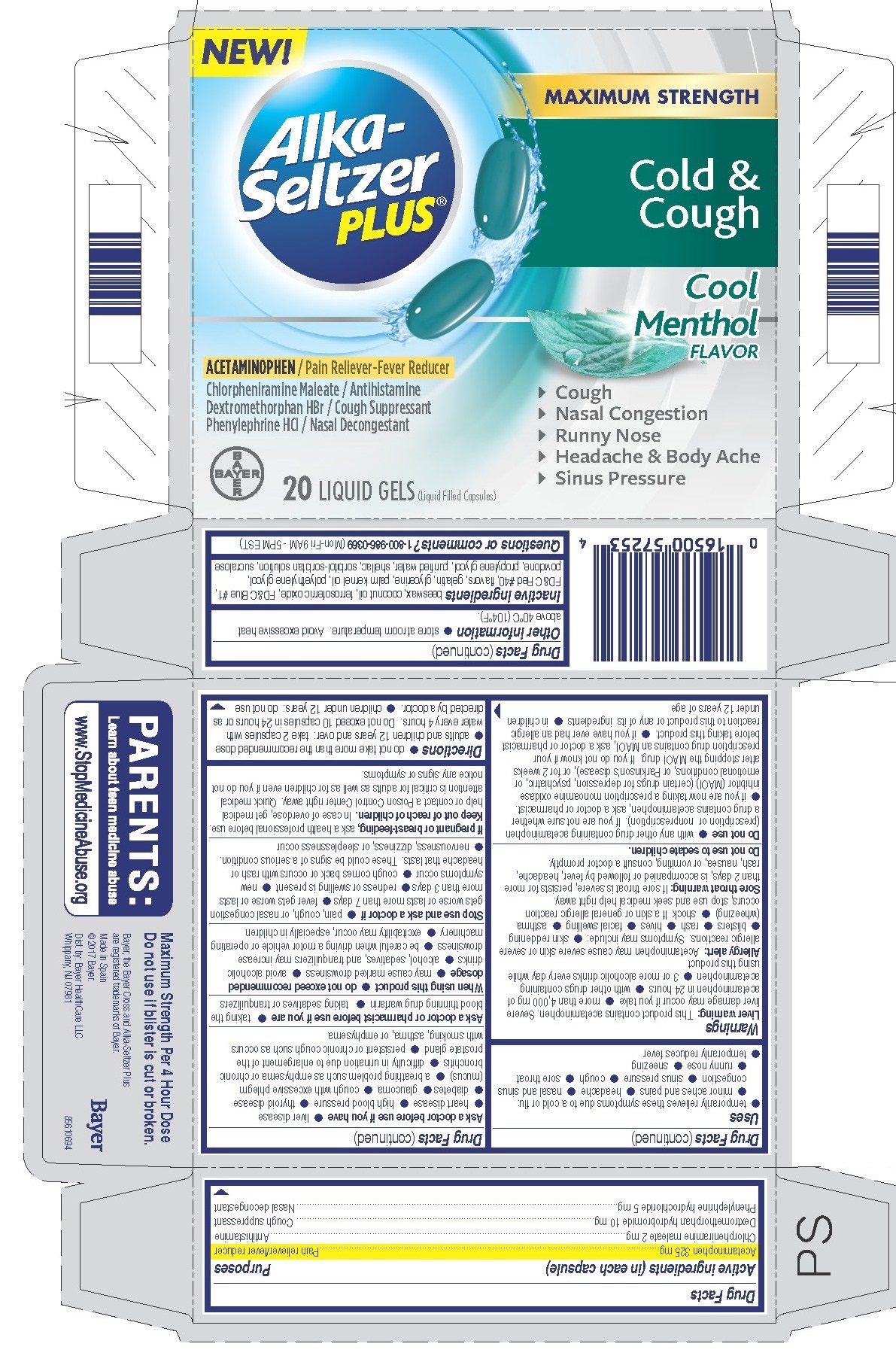 alka seltzer plus maximum strength cold and cough liquid gels with