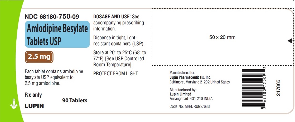 AMLODIPINE BESYLATE TABLETS USP
Rx only
2.5 mg
NDC 68180-750-09
90 Tablets