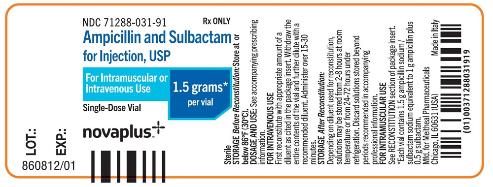 Principal Display Panel – Ampicillin and Sulbactam for Injection, USP 1.5 gram Vial Label