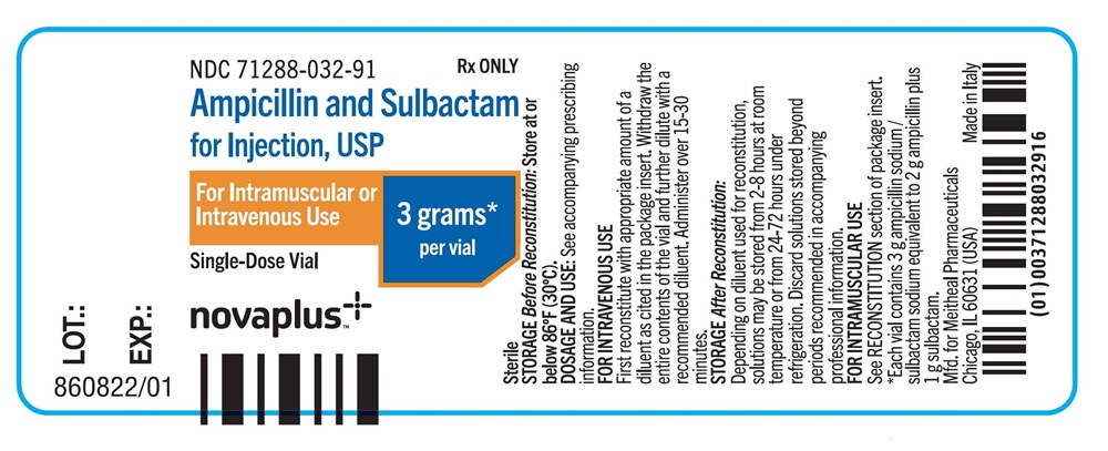 Principal Display Panel – Ampicillin and Sulbactam for Injection, USP 3 gram Vial Label