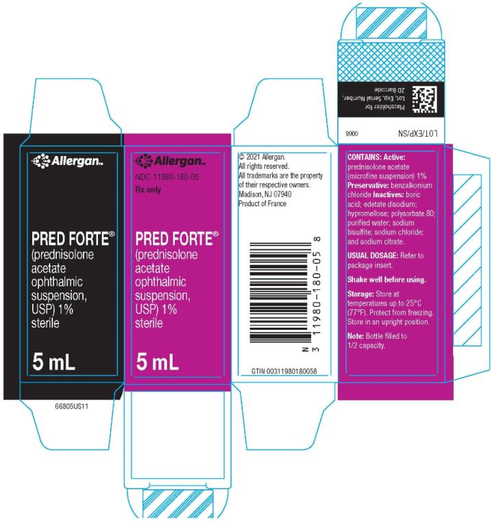 PRINCIPAL DISPLAY PANEL
NDC 11980-180-05
Rx Only
PRED FORTE®
(prednisolone 
acetate 
ophthalmic 
suspension, 
USP) 1%
sterile
5 mL
