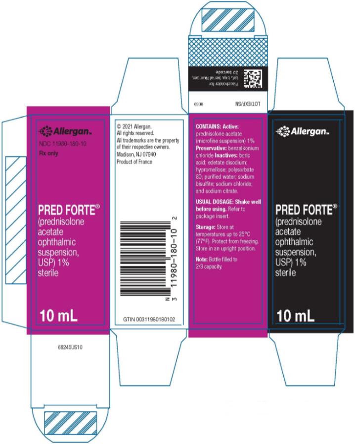 PRINCIPAL DISPLAY PANEL
NDC 11980-180-10
Rx Only
PRED FORTE®
(prednisolone 
acetate 
ophthalmic 
suspension, 
USP) 1%
sterile
10 mL
