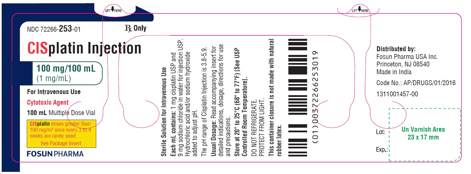 Cisplatin 100 mL Vial Label