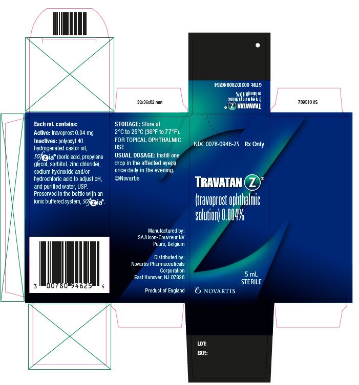 PRINCIPAL DISPLAY PANEL
								NDC 0078-0946-25
								Rx Only
								TRAVATAN Z®
								(travoprost ophthalmic solution) 0.004%
								5 mL
								STERILE
								NOVARTIS
							