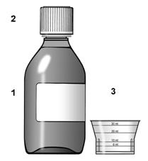 To take your dose of Tyzeka you will need:
1.	Bottle containing the medicine.
2.	Child-resistant cap. 
3.	Oral dosing cup with 6, 10, 20 and 30 mL markings.  
See Figure 1.