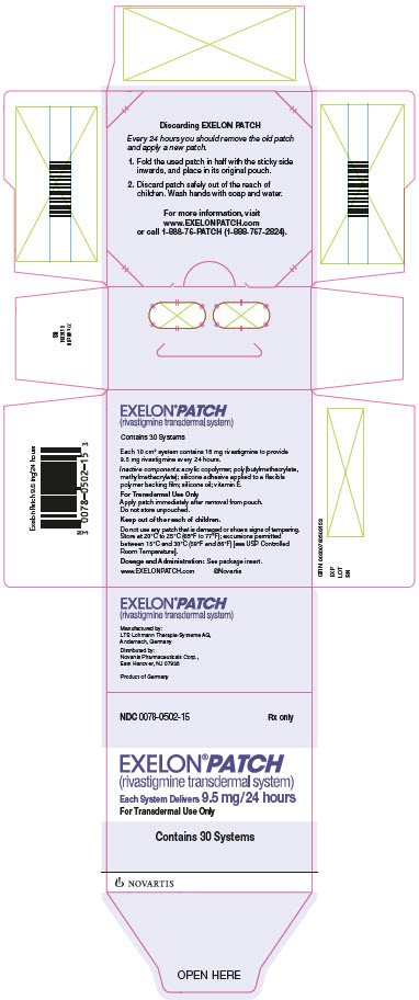          PRINCIPAL DISPLAY PANEL         NDC 0078-0502-15         Rx only         EXELON® PATCH         (rivastigmine transdermal system)          Each System Delivers 9.5 mg/24 hours         For Transdermal Use Only         Contains 30 Systems         NOVARTIS        
