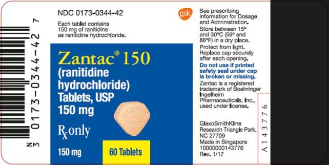 Zantac 150 mg 60 ct label