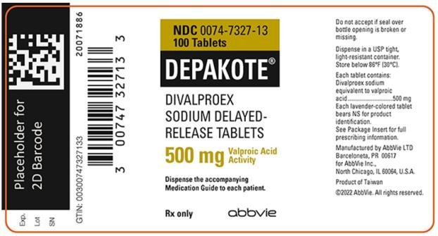 NDC 0074-6212-13 
100 Tablets 
DEPAKOTE®
DIVALPROEX SODIUM DELAYED-RELEASE TABLETS 
125 mg Valproic Acid Activity 
Dispense the accompanying Medication Guide to each patient. 
Rx only abbvie 
